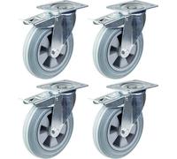 200mm 8" castor grey rubber swivel with brake strong 820kg capacity, set of 4