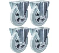 200mm 8" castor grey rubber tyre fixed strong 820kg capacity, set of 4