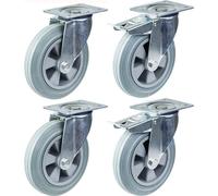 200mm 8" castor grey rubber tyre swivel & brake strong 820kg capacity, set of 4