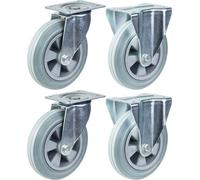 200mm 8" castor grey rubber tyre swivel & fixed strong 820kg capacity, set of 4