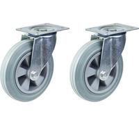 200mm 8" castor grey rubber tyre swivel strong 410kg capacity, set of 2
