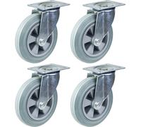 200mm 8" castor grey rubber tyre swivel strong 820kg capacity, set of 4
