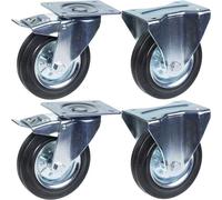 200mm 8" castor rubber tyre, brake & fixed, strong 800kg capacity, set of 4