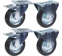 200mm 8" castor rubber tyre, brake & fixed, strong 800kg capacity, set of 4