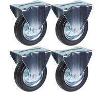 200mm 8" castor rubber tyre, fixed, strong 800kg capacity, set of 4