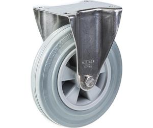 200mm 8" stainless steel castor grey rubber, fixed, 205kg