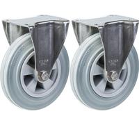 200mm 8" stainless steel castor grey rubber, fixed, 410kg, set of 2