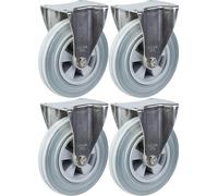 200mm 8" stainless steel castor grey rubber, fixed, 820kg, set of 4