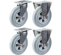 200mm 8" stainless steel castor grey rubber, swivel & fixed, 820kg, set of 4