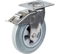200mm 8" stainless steel castor grey rubber, swivel with brake, 205kg