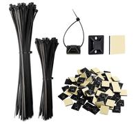 200Pcs Serre Câbles en Nylon, 100Pcs Support de Serre-câbles Adhésif, 200/120mm Attache de Câble Autobloquante, Serre-câbles Autocollant Résistantes aux UV pour la Gestion des Câbles
