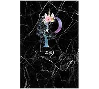 2019 Diary Planner: January To December 2019 Diary Planner Colorful Unicorn Horn & Flowers Monogram With Initial "P" On Black Marble.