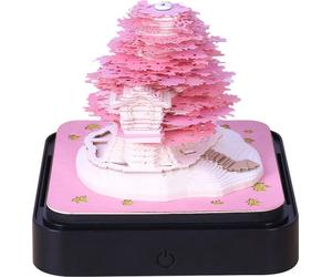 2024 Calendrier de bureau avec lumières LED, calendrier de chronométrage, calendrier créatif 3D, DIY, sculpture sur papier, artisanat, décoration de bureau, sculpture de maison, cadeau (arbre rose)