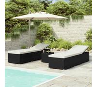 "2024 Moderne" 3-pièces Bain de soleil de jardin avec table de thé Poly rotin noir - Bains de soleil de jardin Nouveau9612021