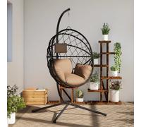 2025 cloris Fauteuil suspendu design oeuf avec support Taupe Rotin et acier - Balançoires hollywoodiennes Sale2550076 1parcel