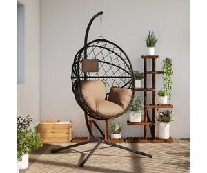 2025 cloris Fauteuil suspendu design oeuf avec support Taupe Rotin et acier - Balançoires hollywoodiennes Sale2550076 1parcel