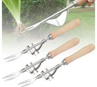 2025 Nouveau Jardinière Manuelle, Désherbeur Manuel Outil Gouge de Désherbage en Acier Inoxydable avec poignée Bois Pelle Jardinage Arrache Pissenlit (3pcs)