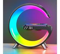 2025 Nouvelle Lampe de Table Intelligente, Lampe D'ambiance Avec Chargeur Sans Fil, Haut-parleur Bluetooth, Veilleuse à Intensité Variable Avec Synchronisation de la Musique, Contrôle de App (Noir)