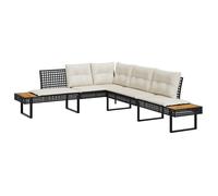 ""2025 Remise""Canapé d'angle extérieur, Canapé de jardin, avec coussins, en forme de L noir rotin acacia - 1parcel SJ5981235