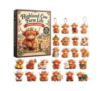 2026 Calendrier de l’Avent 3D Mini Christmas Brick Ornament de Noël 24 Jour | Highland Cow,Countdown Décorations,Briques Acrylique,Suspension Pour Arbre,Décor Festif,Présentations Festives,24 Pièces