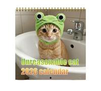 2026 Cat Calendrier mural 12 mois, 2026 Calendrier de mur de chat drôle avec des imag-es de moment d'expression drôles, planificateur de vacances aux selfies drôles avec trou suspendu pour les