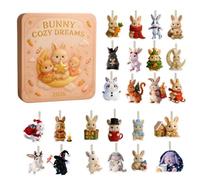 2026 Christmas Bunny - 24-Day 2D Acrylic Ornament Set | 28 | Dream Rabbit Theme, Daily Holiday Countdown Box, Collectible Figure Set, For Kids Adults Home Bedrooms & Nurseries