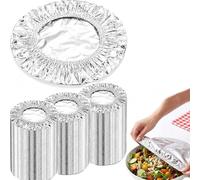 2026 Couvercle Aluminium élastique,Reusable Aluminum Foil Food Covers with Elastic,Thickened Heat Retaining Insulated Stretchy Foil Bowl Covers for Food Storage,Fresh Keeping Aluminum Covers (50PCS)