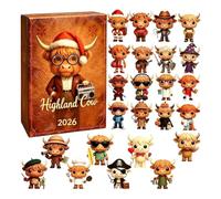 2026 Highland Cow Christmas - 24 Flat Acrylic Ornaments | Farmhouse Style Daily Unboxing Figurines, Collectible Holiday Display Set, Festive Hanging Decor for Cow & Animal Lovers
