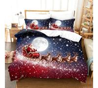 2026 Lot de 3 parure lit Noël housse couette 2 taies oreiller ,Fêtes | 2026 Père Noël renne parure 200X220cm housse couette 2 taies oreiller, entretien facile lavable comme cadeau(135*200cm)