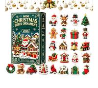 2026 Mini Christmas Bricks - 24 Day Countdown | 24 2D Flat Acrylic Brick Ornaments with Hanging Loops (10.24x7.09 in, 200g) for Christmas Tree, Wreath & Porch