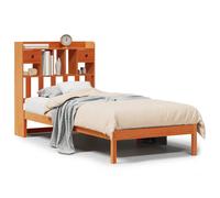 "2026 Moderne" Lit en bois massif avec étagère sans matelas brun cire 100x200cm - Lits classiques Cadre de lit CC784346