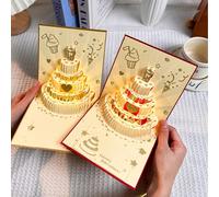 2026 Nouvelle carte de vœux d'anniversaire 3D, cadeau parfait pour les amis, carte de vœux d'anniversaire 3D colorée, design de gâteau & bougie, carte d'anniversaire minimaliste, cadeau de fête d'anni