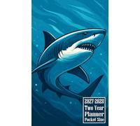 2027-2028 Two Year Planner Pocket Size: Shark Fish Themed Cover 2 Page Spreads With Monthly Calendar Grids 24 Months Organizer Notes