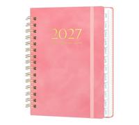 2027 A5 Weekly Planner, Spiral Notebook Organizer for Study | Premium faux leather cover, durable thick paper, ideal for office and daily planning Rose