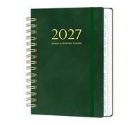 2027 A5 Weekly Planner, Spiral Notebook Organizer for Study | Premium faux leather cover, durable thick paper, ideal for office and daily planning Vert foncé