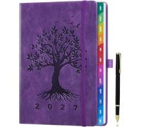 2027 Agenda Semainier Vertical A5, Version Française | Onglets Mensuels Colorés, Poche Intérieure et Porte-Stylo, Arbre de Vie, 1 Janvier - 31 Décembre 2027