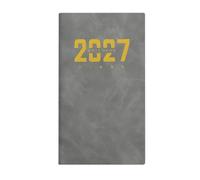 2027 Daily Agenda Notebook, Pocket Size Leather Planner Organizer | Premium PU leather cover, compact 17.5cm design for professionals, fits for business, students Grey