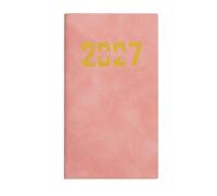 2027 Daily Agenda Notebook, Pocket Size Leather Planner Organizer | Premium PU leather cover, compact 17.5cm design for professionals, fits for business, students Pink