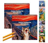 2027 Famous Painting Cat Calendar - 12 Masterpieces, One Curious Cat (2pcs) | Double-Sided Thick Paper, Spiral Bound Planner, Cute Screaming Cat Decor for for Cat Lovers, Home & Office Decor