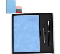 2027 Minimalist Daily Planner Notebook (Blue,Set) | A5 Daily Planner Journal with PU Leather Cover, 320 Pages, Lay Flat Design for Work, Study and Personal Organization
