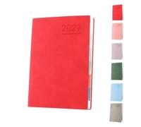 2027 Minimalist Daily Planner Notebook Hardcover A5 Schedule Calendar | Monthly Tabs 365-Day Schedule Organizer Journal with PU Leather Cover Lay-Flat Binding for Office School and Planning(Red)
