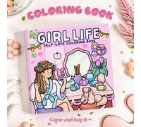 205g/m² 40 pages "La vie d'une fille" Livre de coloriage pour adultes sur l'amour de soi, style "Soft Girl", scènes de guérison quotidiennes, pages épaisses faciles à colorier, anti-stress, papeterie 
