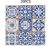 20pcs 10x10cm Bleu Stickers de Carrelage en PVC Auto-adhésif Imperméable Autocollant Mural Décoratif Stickers Muraux Carreaux de