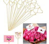 20pcs-Clips porte-carte de bouquet en métal, fleur en forme de cœur doré, support de clip photo, porte-arrangement floral avec message sur carte, convient pour mariage, fête d'anniversaire 10pcs/40pcs