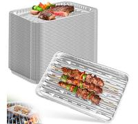 20Pcs Grilles Barbecue Aluminium avec Fentes 34x23cm, Barquettes Cuisson Viande Alu Jetables Camping, Bacs égouttement Barquette Frite Accessoires Barbecue Poisson Légumes pour Grill Gaz Charbon Four
