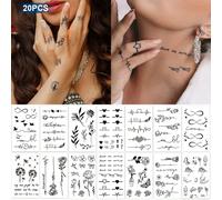 20PCS Pack combiné de tatouages temporaires semi-permanents Y2K petits motifs herbe fleur marguerite cœur pissenlit oiseau, 1-2 semaines sans décoloration sans reflet épaule cou clavicule poignet chev