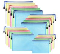 20PCS Pochette Document Zippée A3,A4,A5,A6,Pochette Zippée 5 Couleurs PVC Transparentes Document Dossier,Pochette Fermeture,Mesh Zipper Pouch pour Voyage,pour Bureau,Voyage, Fournitures