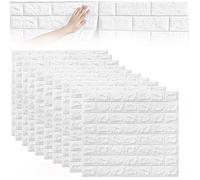 20pièce Papier Peint 3D Brique Adhesif Mural,38x35 cm Pierre Autocollant Mural, Blanc Dalle PVC Adhesive Murale, Panneaux Muraux 3d