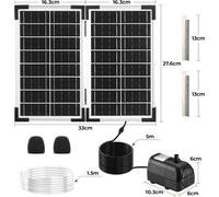 20w Fontaine Solaire Exterieure De Jardin,230l/H,Max180cm,4+4buses Et De 2cartouches Filtrantes,Tuyau D'eau 1,5m