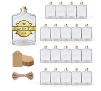 20x Bouteilles en Verre 95ml avec Bouchon en Liège + 20 Étiquettes Kraft + Ficelle - Flasque à Alcool pour Whiskey Rhum Liqueur